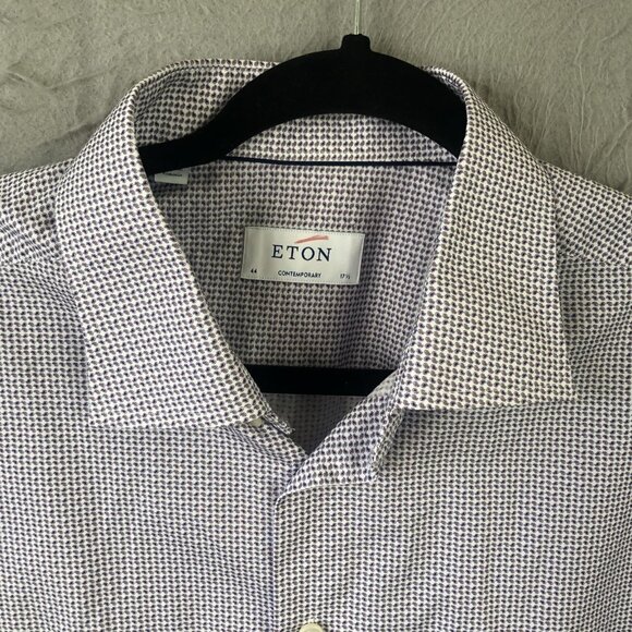 Eton Dress Shirt Mens 17.5 44 Purple White Micro Paisley Contemporary Cotton - Picture 9 of 16